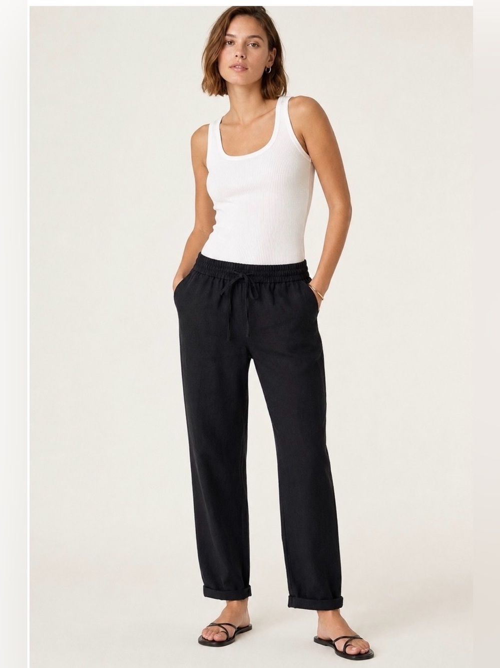 Black J. Crew Linen-Cotton Drawstring Pant